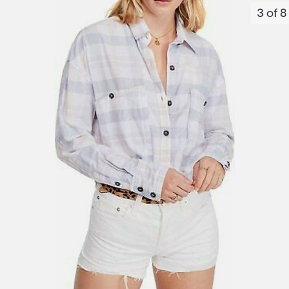 Free People pastel plaid pocketed button up shirt - Picture 2 of 10